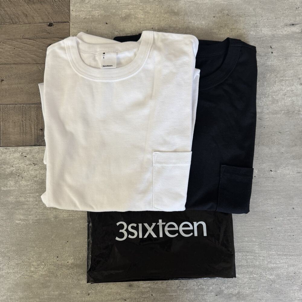 3sixteen Mens Black White 2 Pack Crewneck Short Sleeve Pocket T-Shirts S NEW Tee